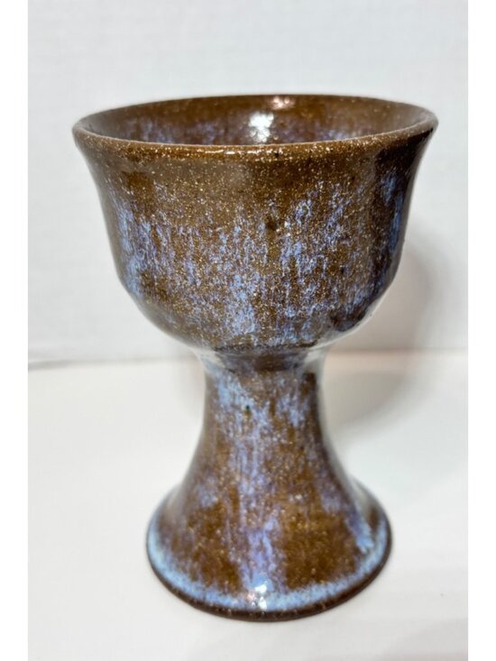 Studio Art Pottery Handmade Stoneware Wine Glass Goblet Blue Speckled set of 2 - Picture 2 of 6